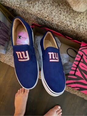 Brand new Navy Slip-On Sneakers with NY giants Logo